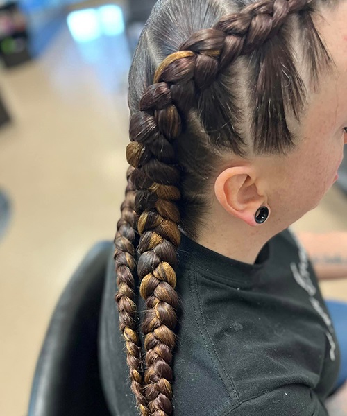 Side view of blonde highlighted braids