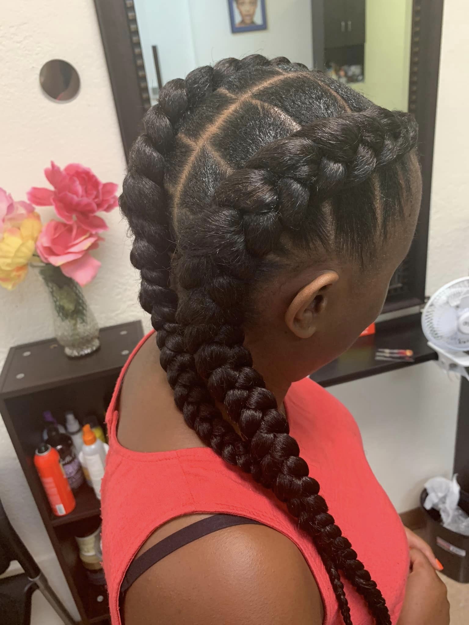 Thick goddess braids with side part