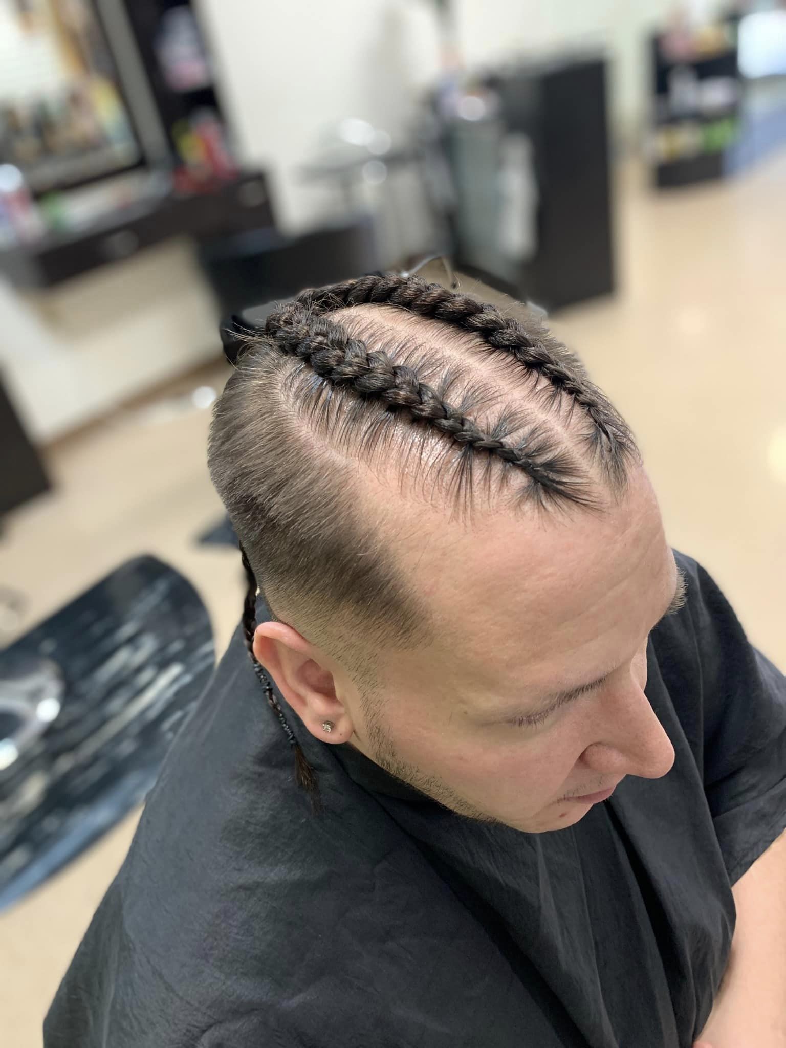 Top view of detailed cornrow design